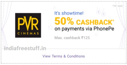 PVR Cinemas 50% Cashback