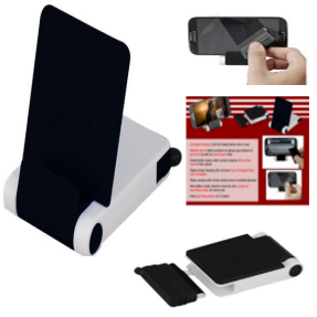 Folding mobile stand with detachable stylus and cleaner