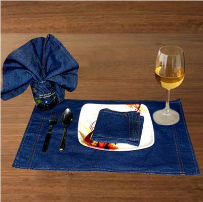 Handloomhub Denim Blue Place Mats & Napkins (Set of 12)
