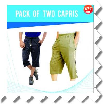 Demokrazy Cotton Capris For Men-Pack Of 2