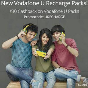 Vodafone U Recharge packs Rs. 30 PayTm cash