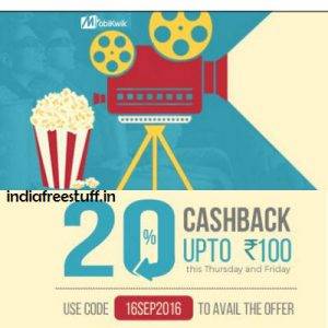 BookMyShow 20% cashback upto Rs. 100 with Mobikwik